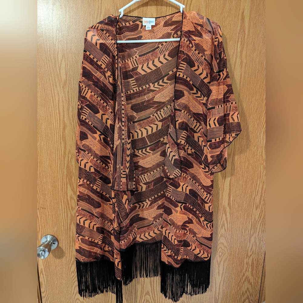 LulaRoe Monroe, size Large, coral, burgundy, black